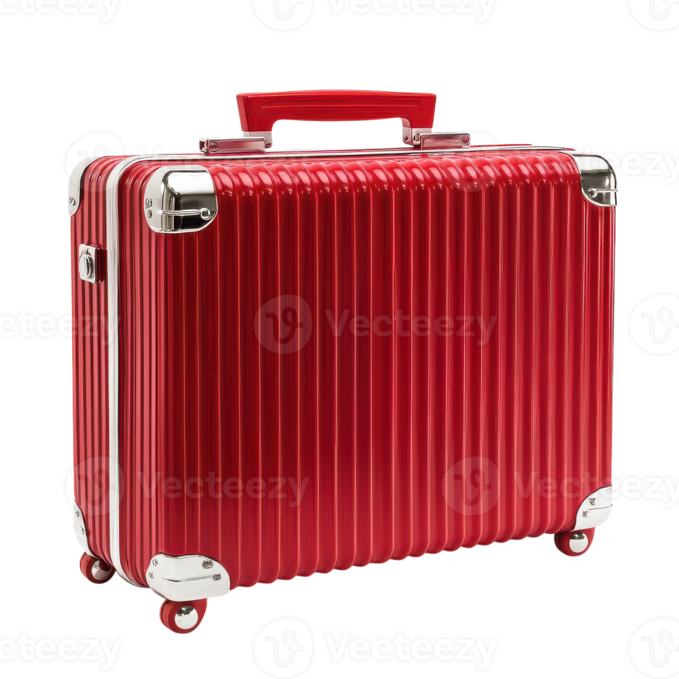 Stylish Red Suitcase with Raised Handle for Easy Travel Transparent Background png