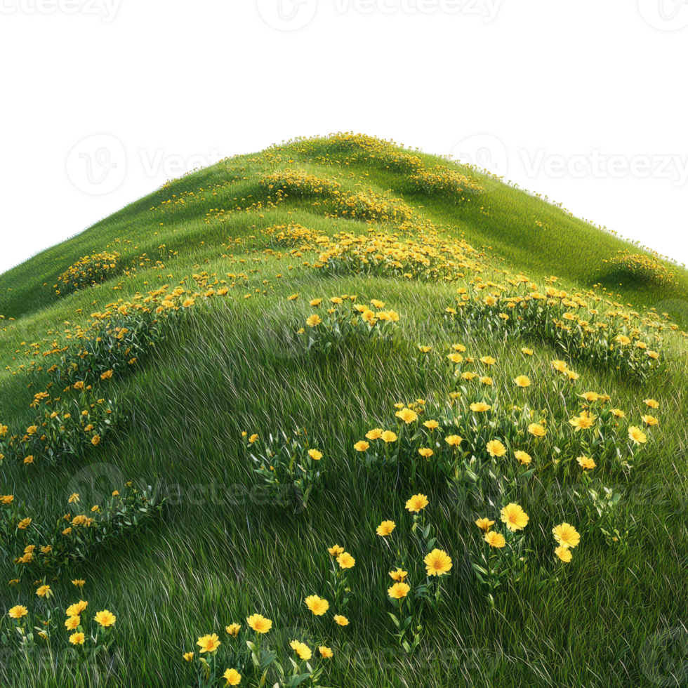 Lush Hill Adorned with Vibrant Yellow Flowers in Spring for Nature Enthusiasts Transparent Background png