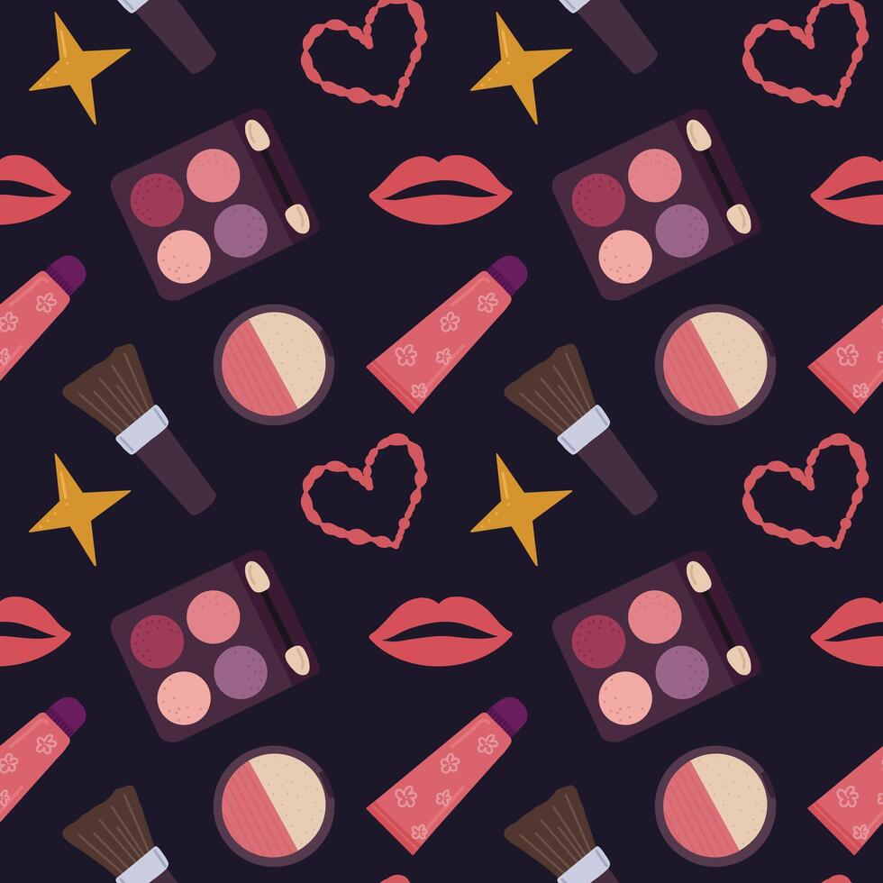 Makeup, cosmetic pattern. Endless texture design. Printable flat vector