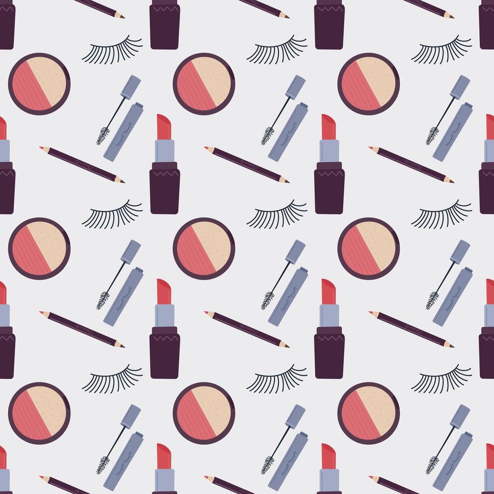 Makeup, cosmetic pattern. Endless texture design. Printable flat vector