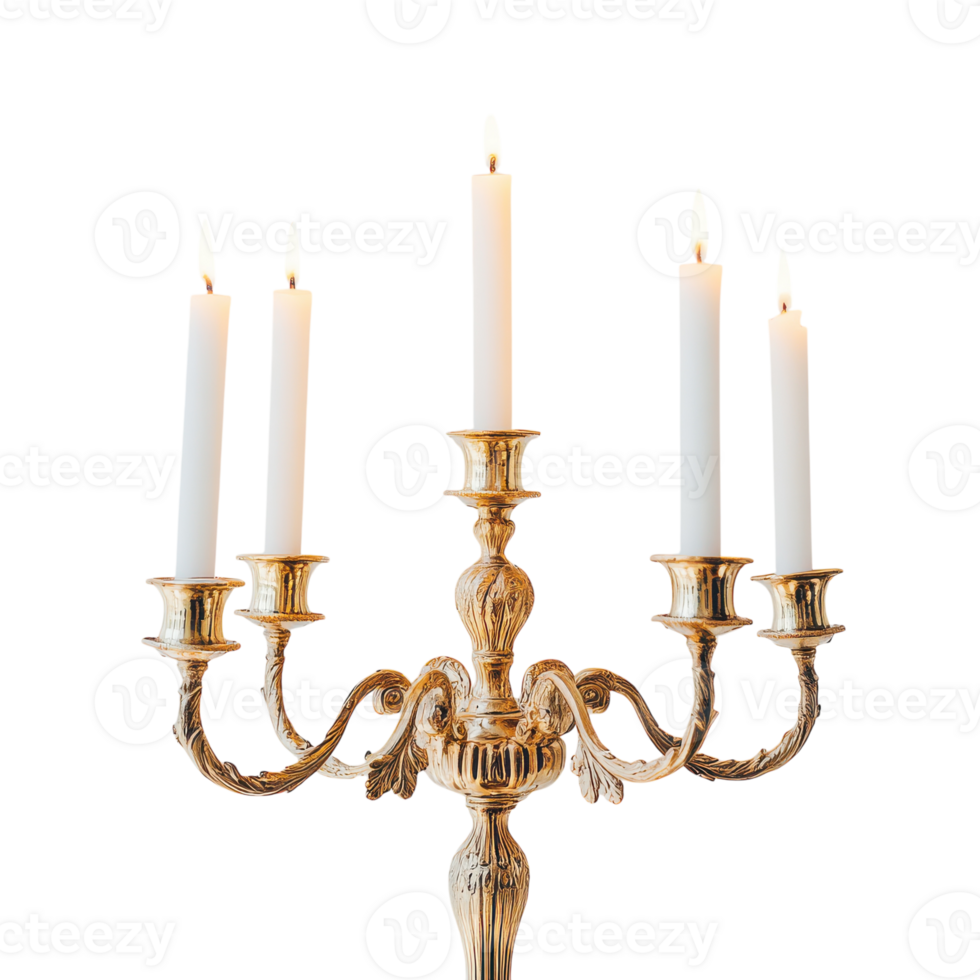 Elegant Vintage Candelabra with a Lit Candle for Dinner Parties Transparent Background png