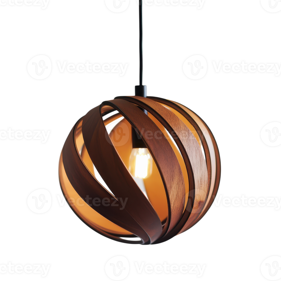 Elegant Wooden Round Pendant Light for Stylish Interior Lighting Transparent Background png