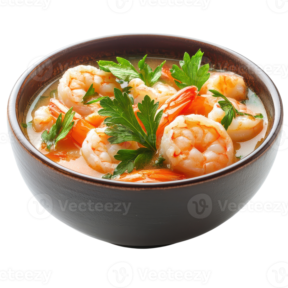Delicious Shrimp Soup Bowl with Parsley Isolated for Culinary Use Transparent Background png