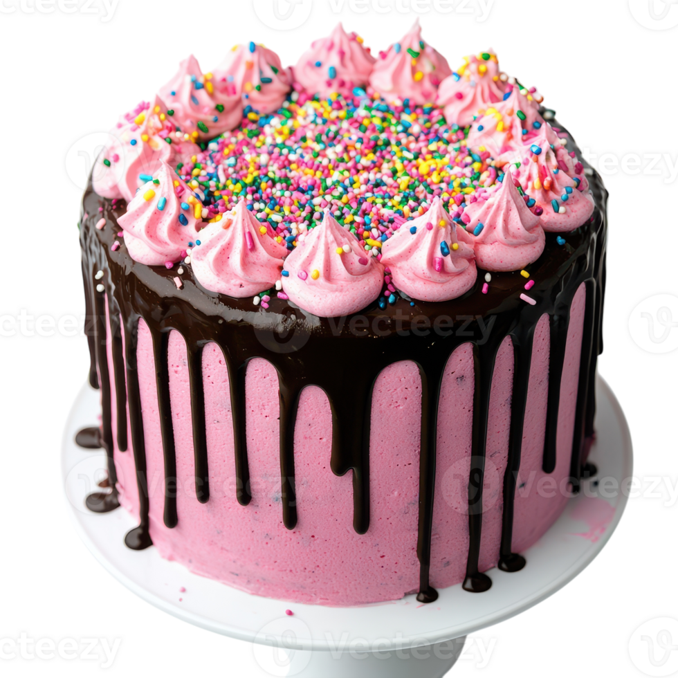 Delicious Chocolate Cake with Pink Frosting Perfect for Celebrations Transparent Background png