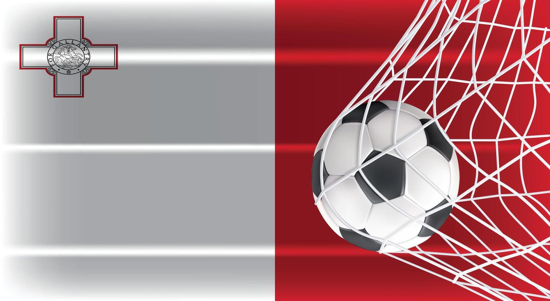 Soccer Football ball in Goal Net Isolated on Malta Shaded Flag, Sports Accessory Equipment for Playing Game, Championship and Competition Design Element Realistic 3D vector