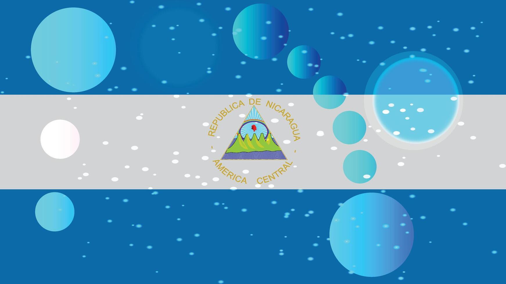 Nicaragua flag abstract digital artwork background with variety of shapes include circles and turquoise vector