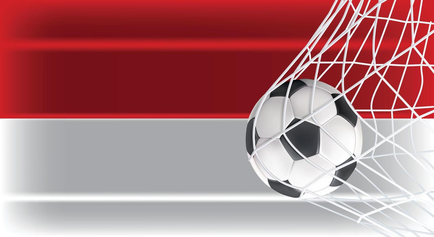 Soccer Football ball in Goal Net Isolated on Monaco Shaded Flag, Sports Accessory Equipment for Playing Game, Championship and Competition Design Element Realistic 3D vector
