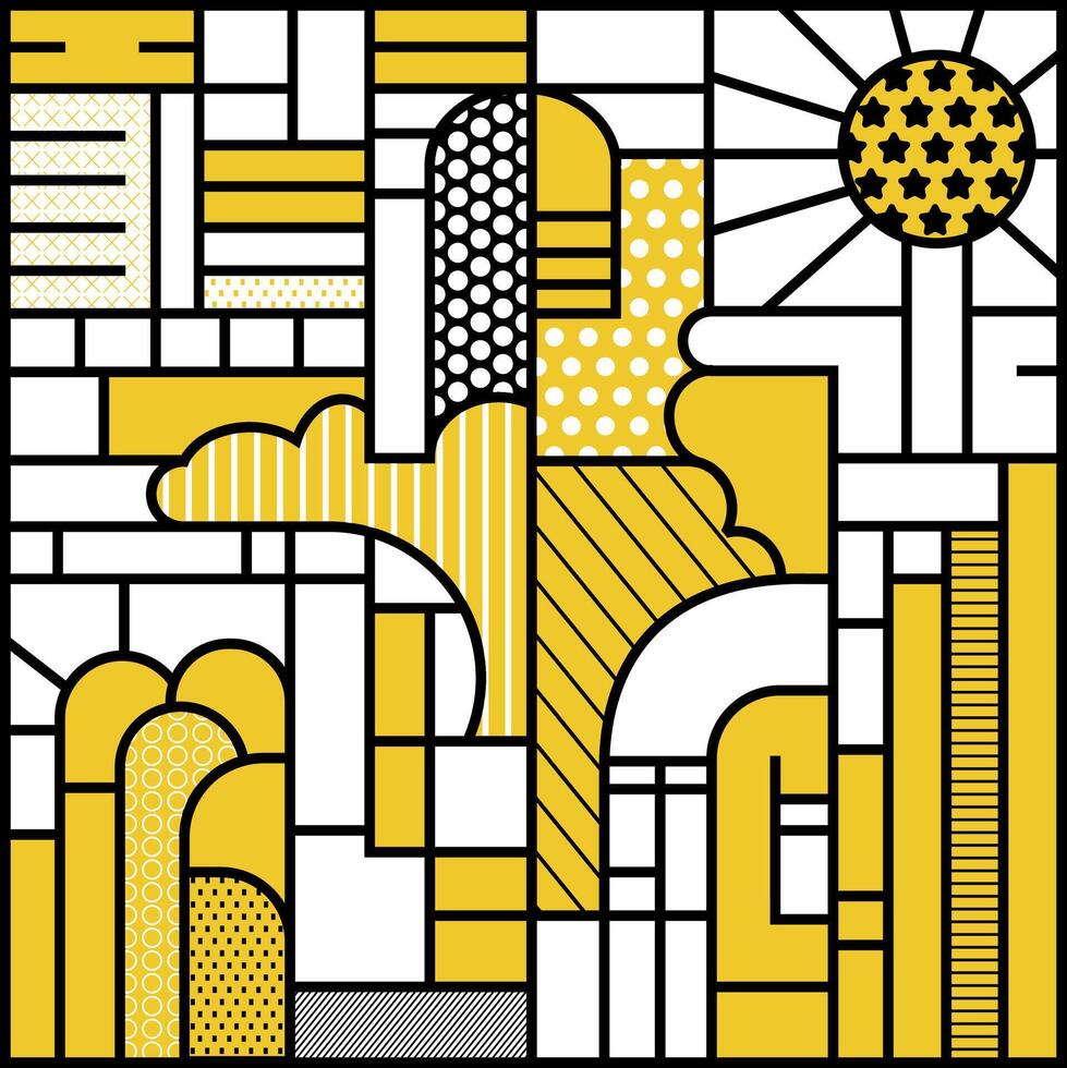A yellow and black abstract design with geometric shapes vector