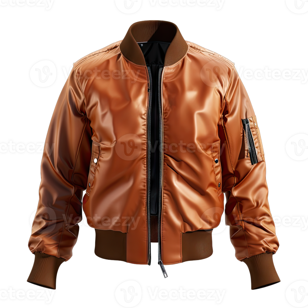 An orange bomber jacket with zippers on the sleeves png