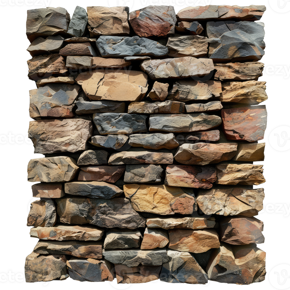 A stone wall made up of many different types of rocks png