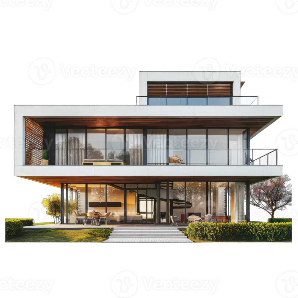 Modern house with large windows and large balcony png