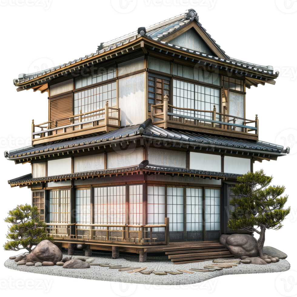 An asian style house with a large window png