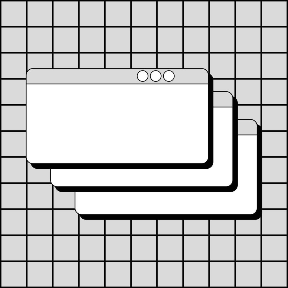 PC user interface from the 90s. Retro style. Nostalgic icons and windows. Old design. illustration black and white vector