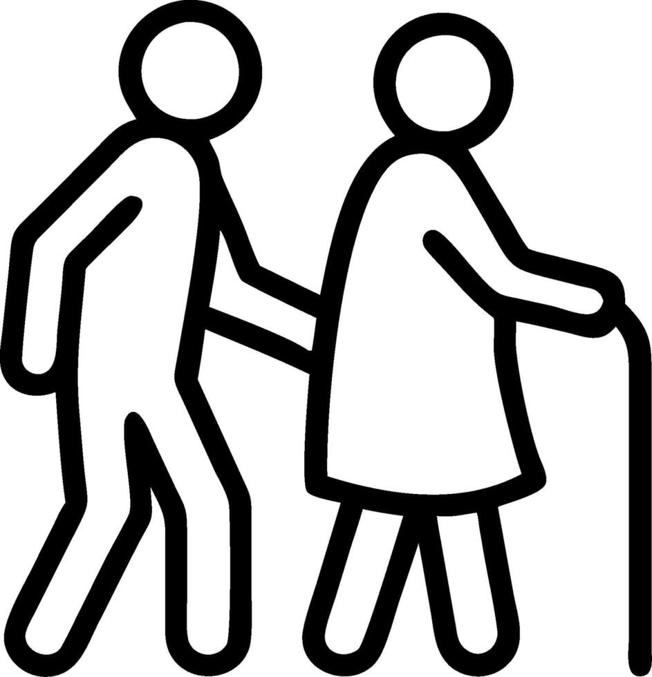 An elderly couple walking together with a cane vector