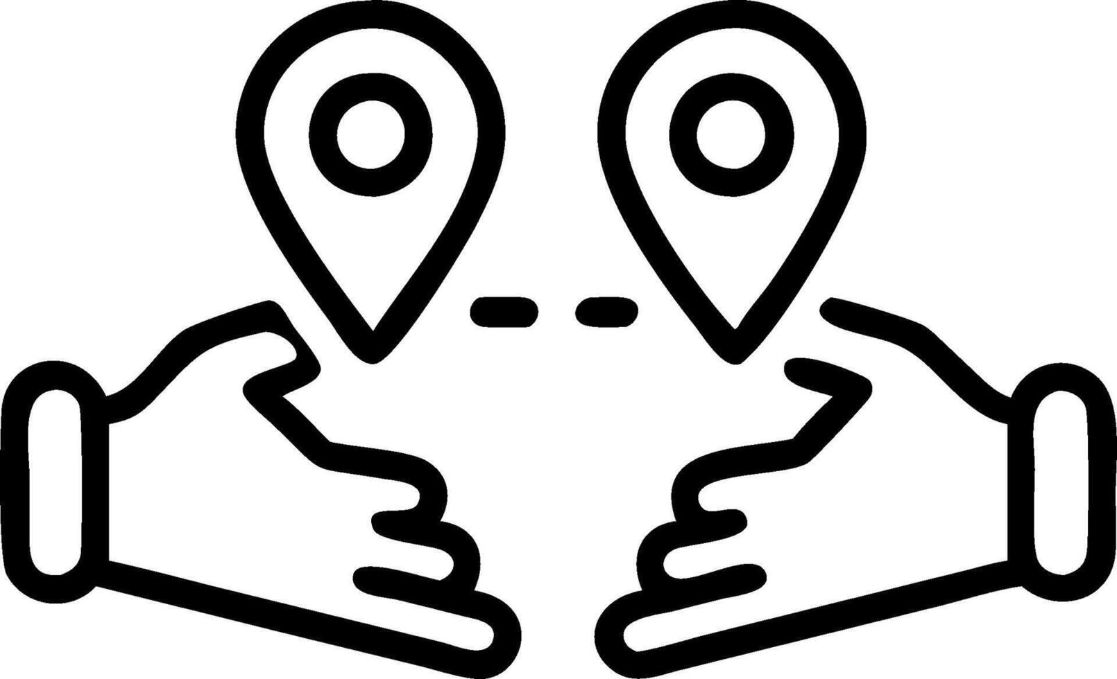 A black and white icon of two hands pointing to each other vector