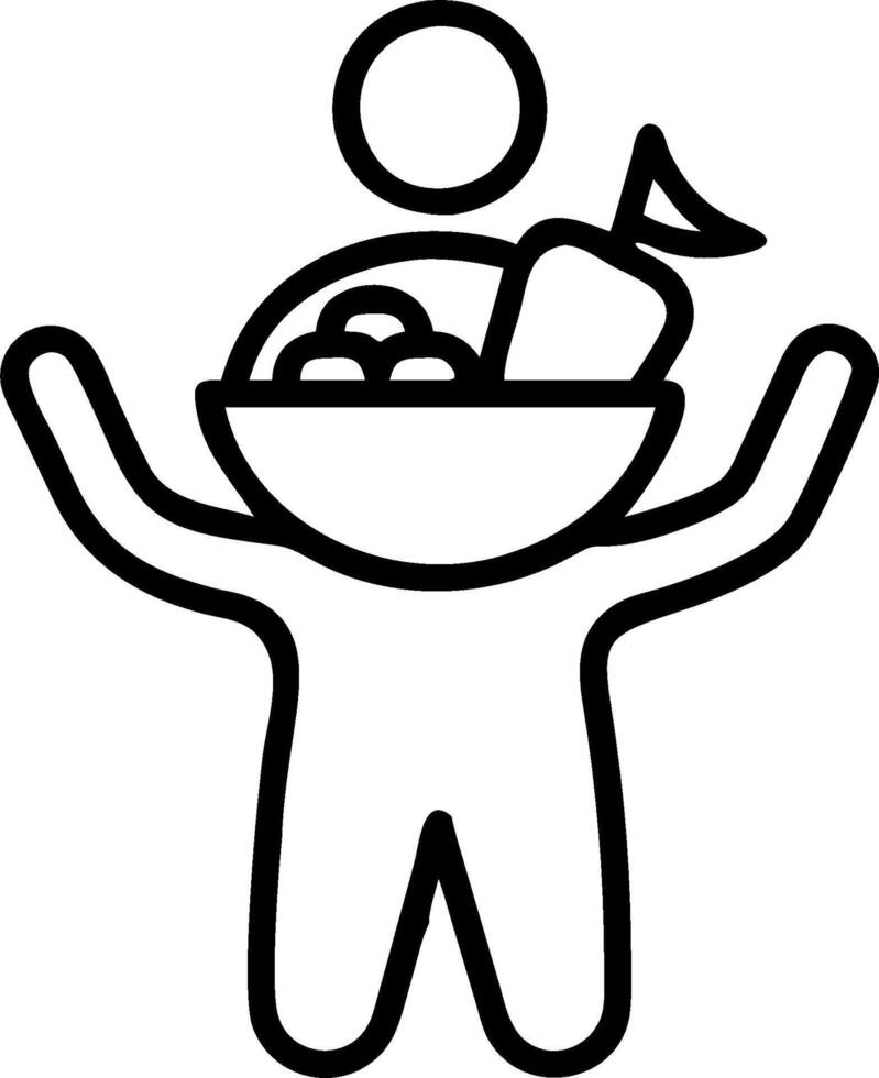 A black and white outline of a person holding a bowl of food vector