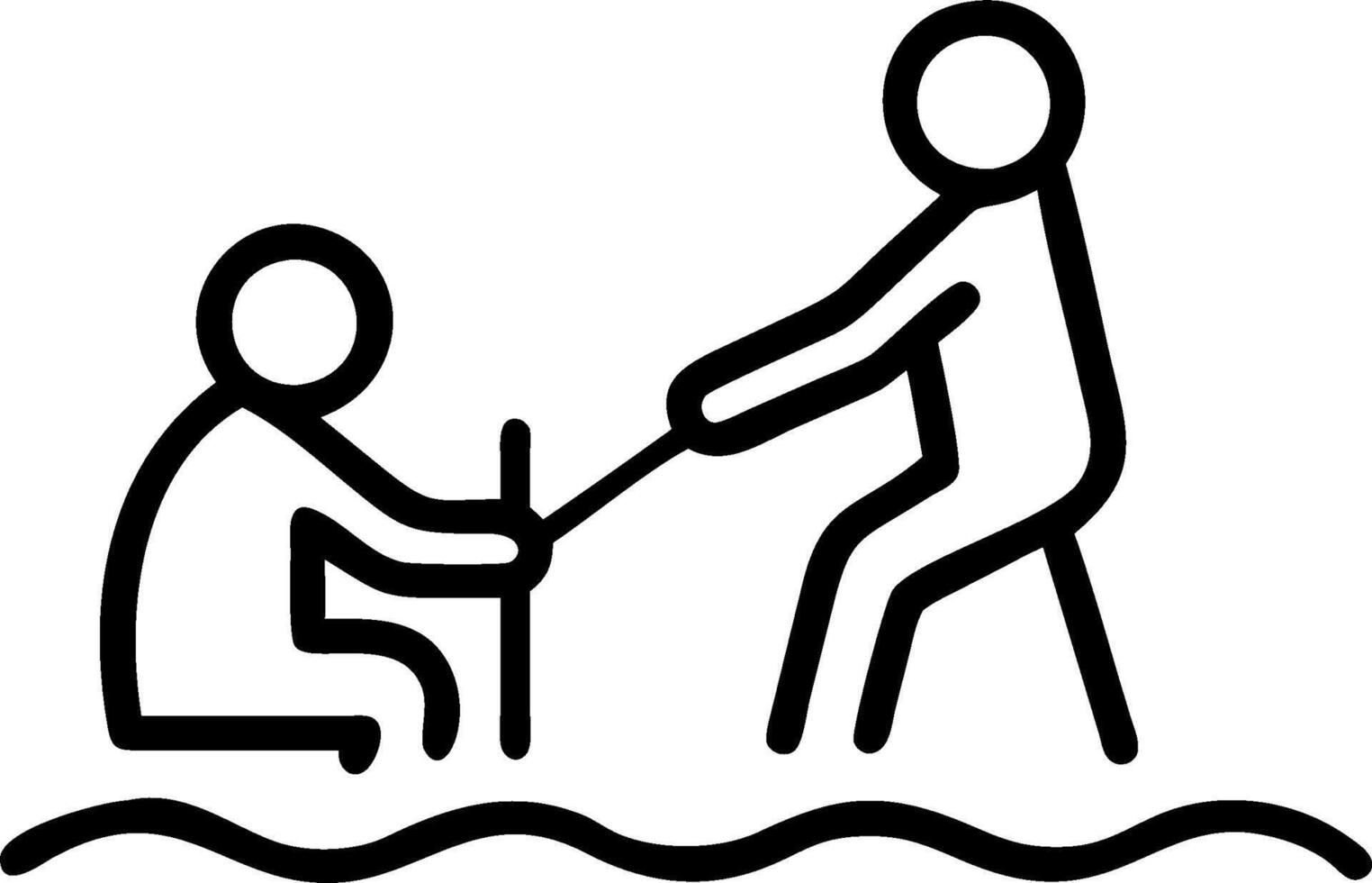 A black and white drawing of a man and woman in the water vector