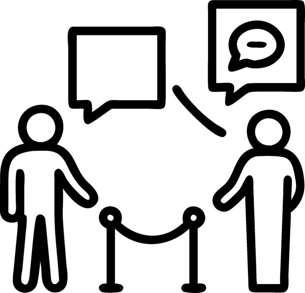 Two people standing next to a barrier with speech bubbles vector
