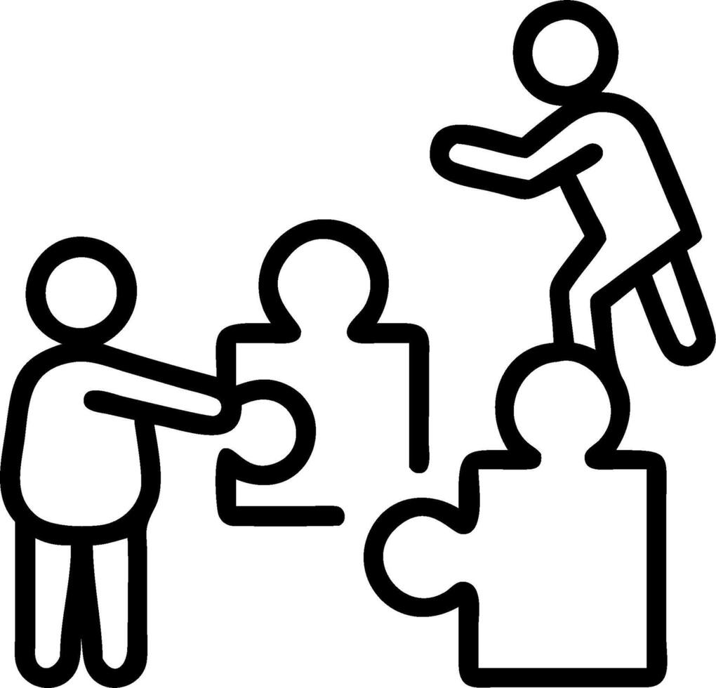 People working together on a puzzle piece vector