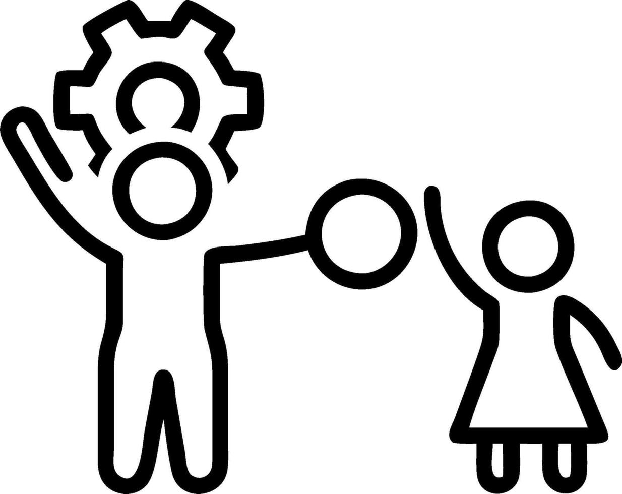 A black and white image of a man and woman holding a gear vector