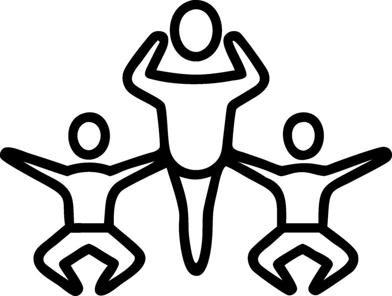 A black and white drawing of three people doing yoga vector