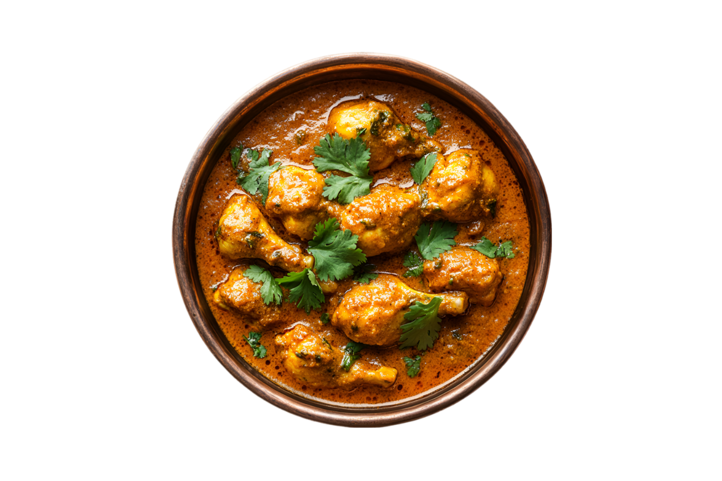 Spicy chicken curry in a bowl with a transparent background png