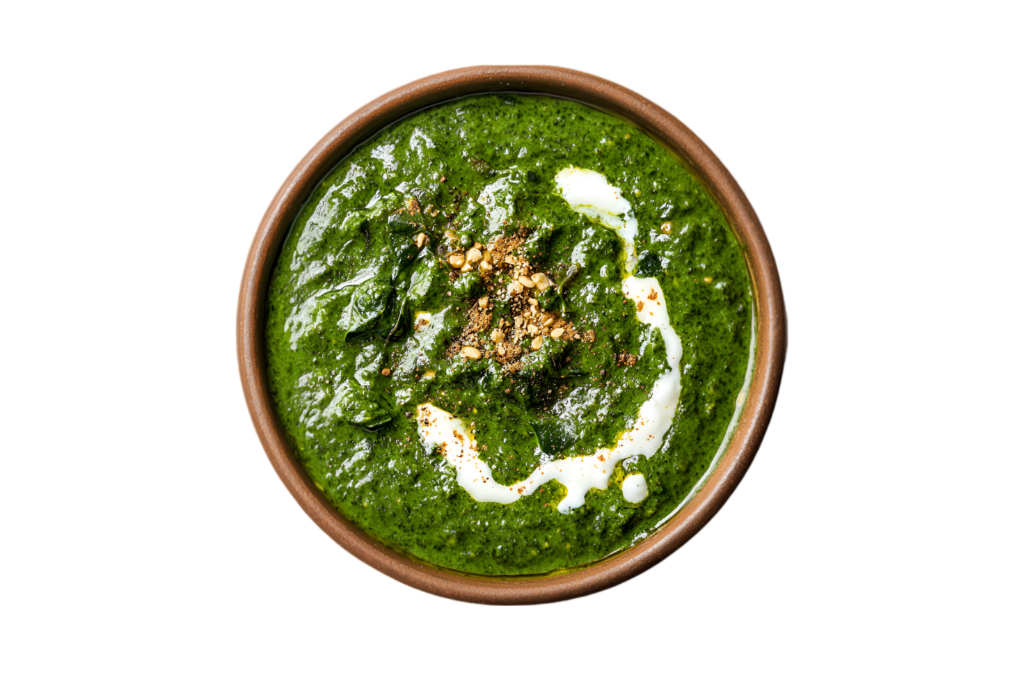 Palak paneer spinach curry in a bowl with a transparent background png