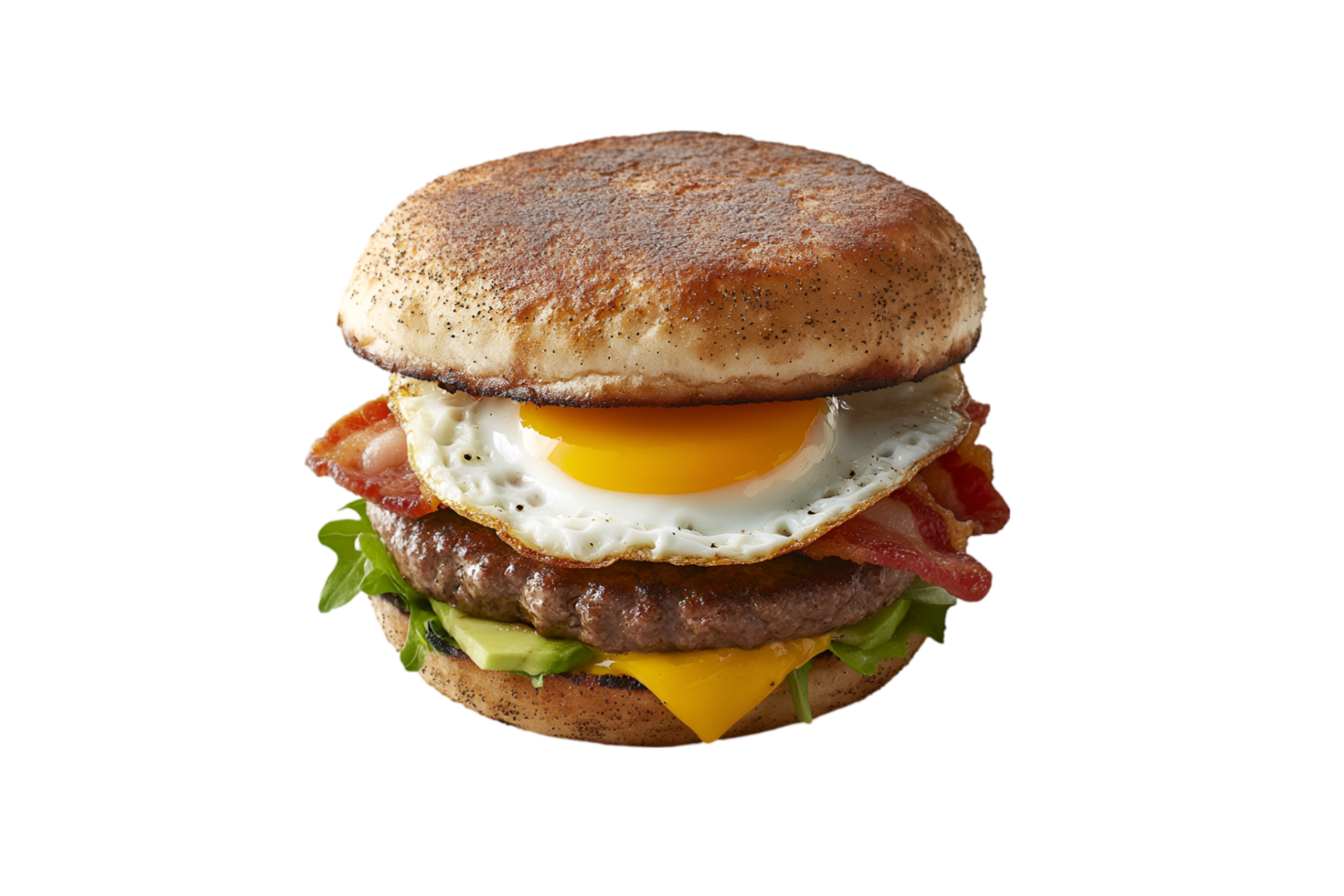 Breakfast burger with bacon and fried egg isolated on a transparent background png