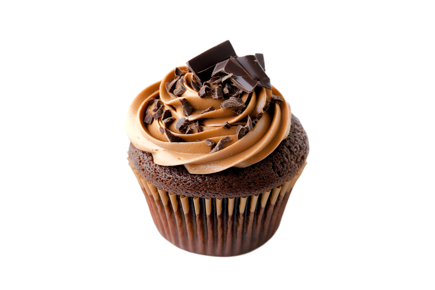 Chocolate cupcake with chocolate frosting and shavings isolated on a transparent background png