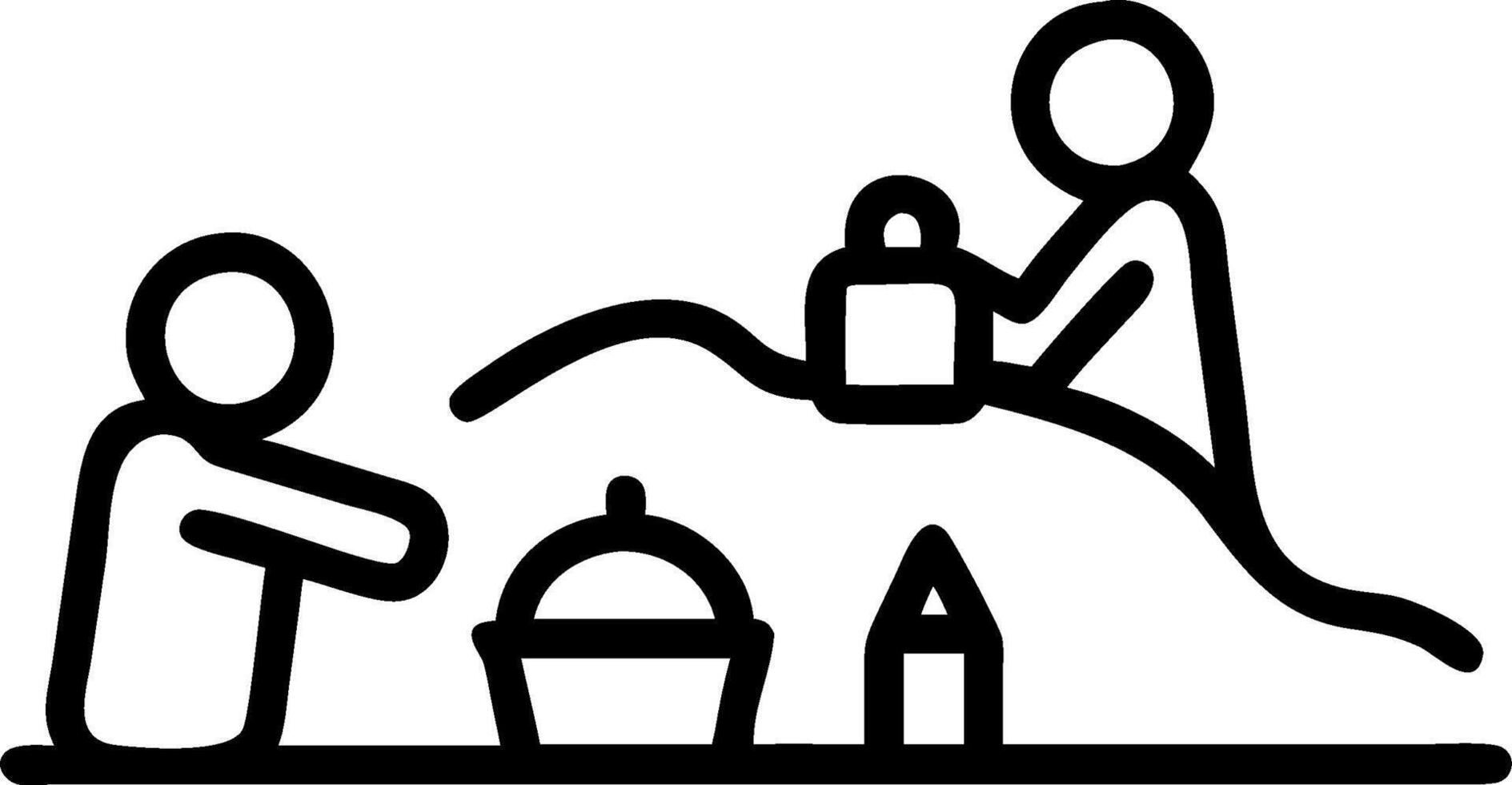 A black and white drawing of two people sitting on a bench vector
