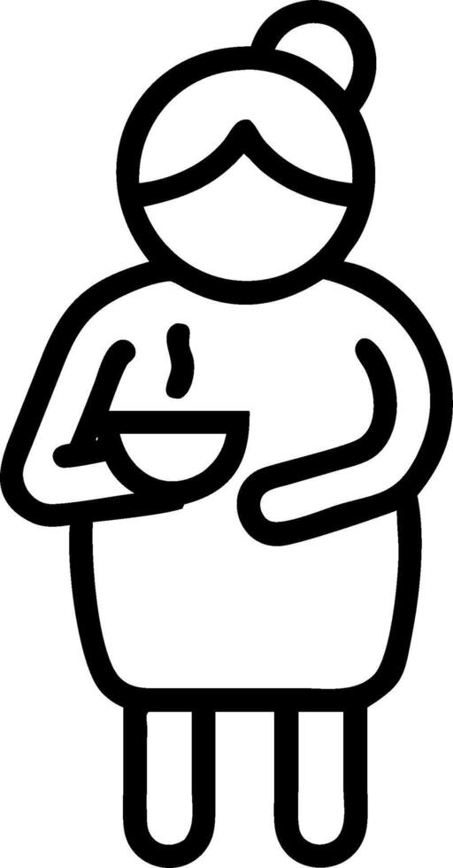 A black and white drawing of a woman holding a bowl vector