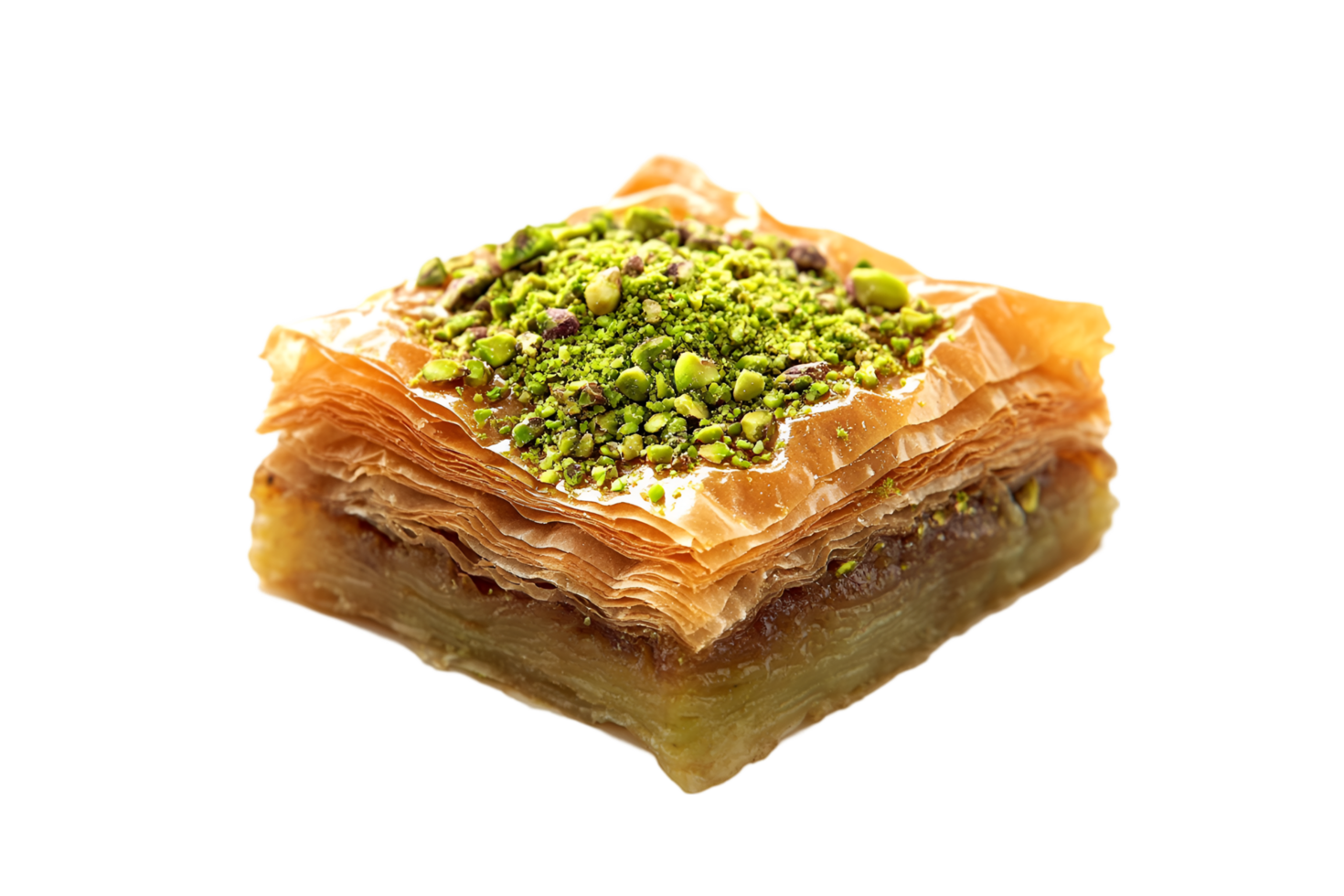 Pistachio baklava piece isolated on a transparent background png