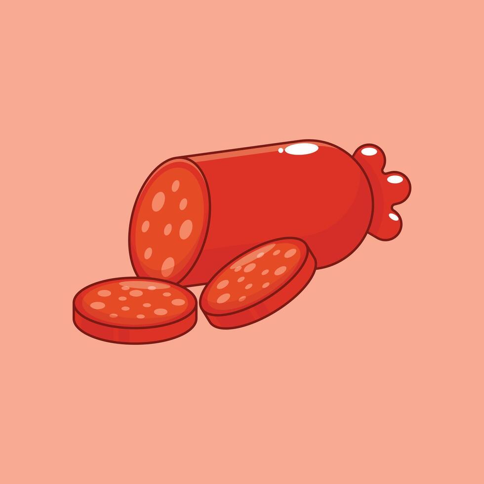 sliced sausage - cartoon illustration. vector