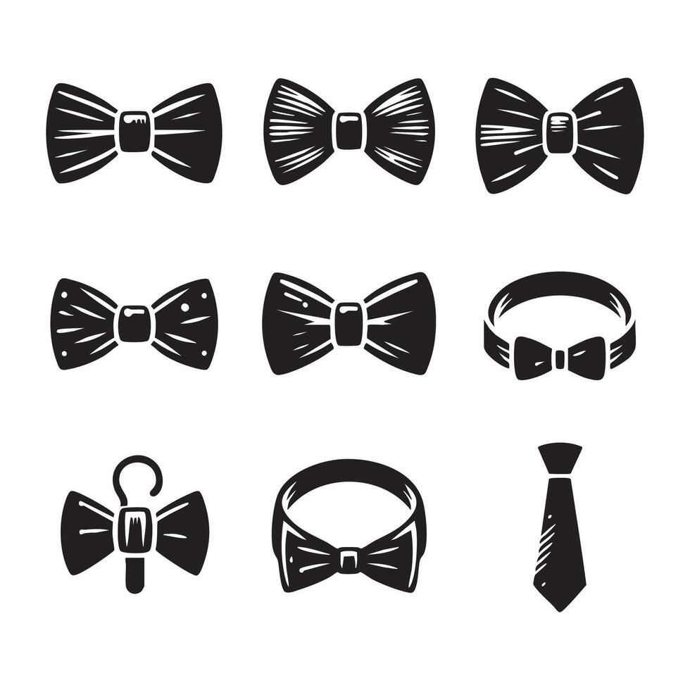 Ensemble of bow tie silhouettes spread on a white background vector