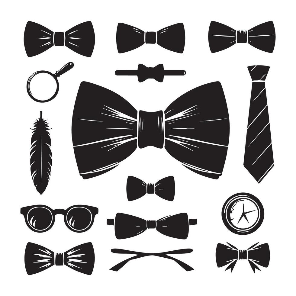 Range of unique bow tie silhouettes placed on a white surface vector