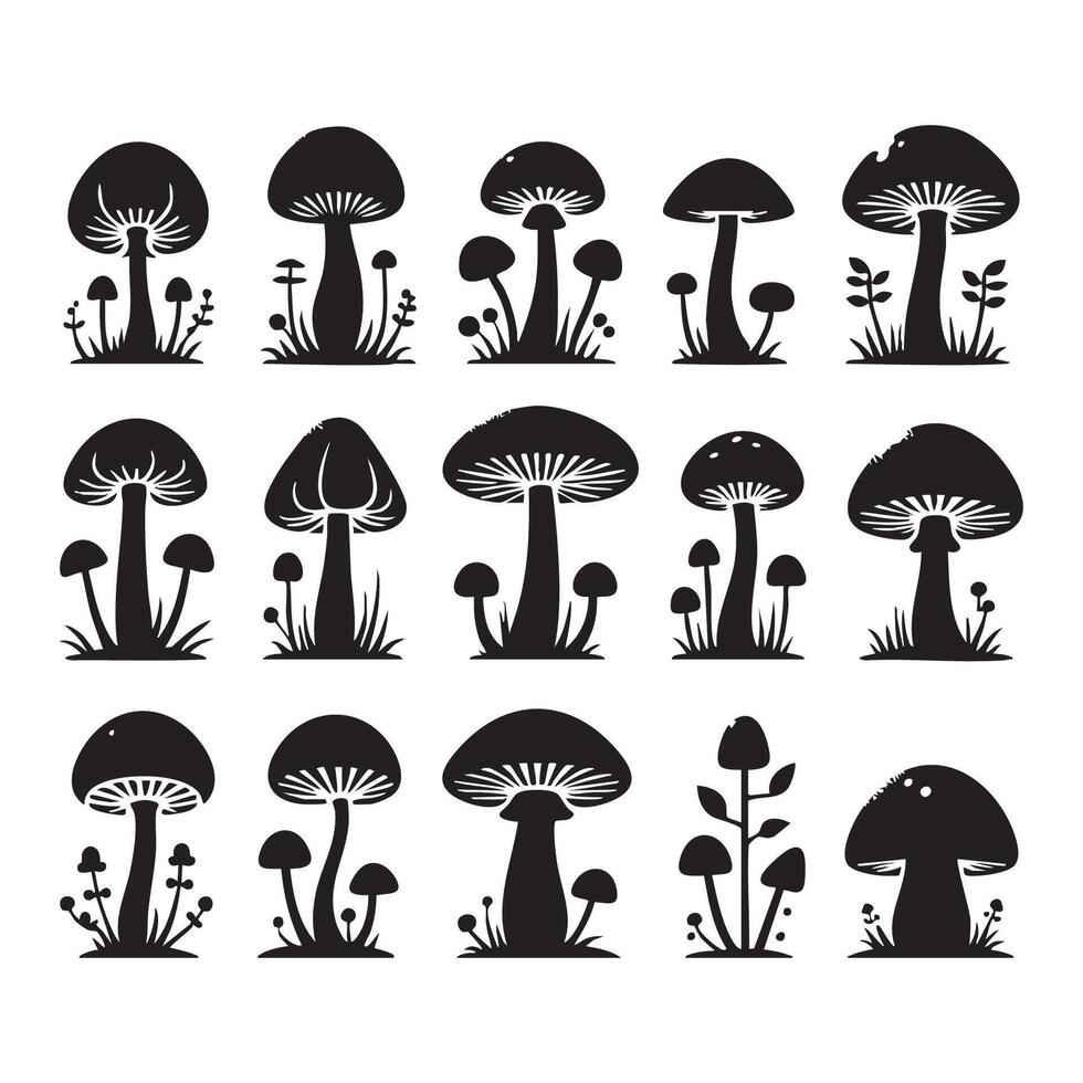 Group of mushroom silhouettes presented on a white background vector