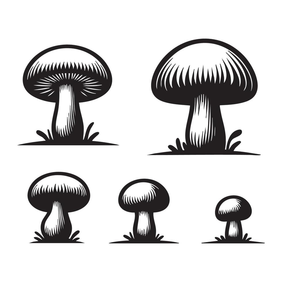 Set of mushroom silhouette on white background vector