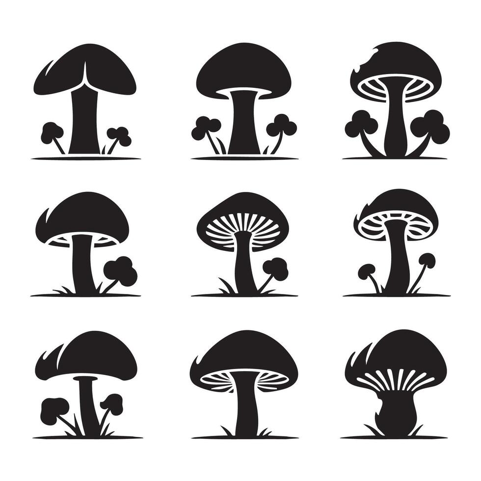 Display of mushroom outlines on a white canvas vector