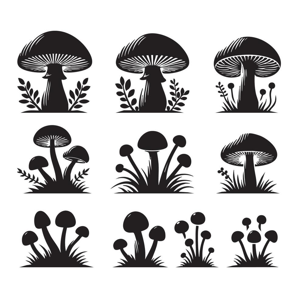 Mushroom forms arranged in silhouette on a white surface vector