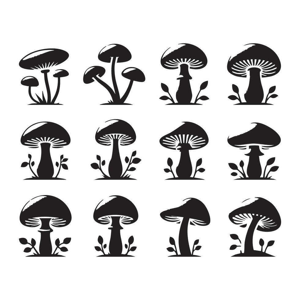 Display of mushroom silhouettes set on a white background vector