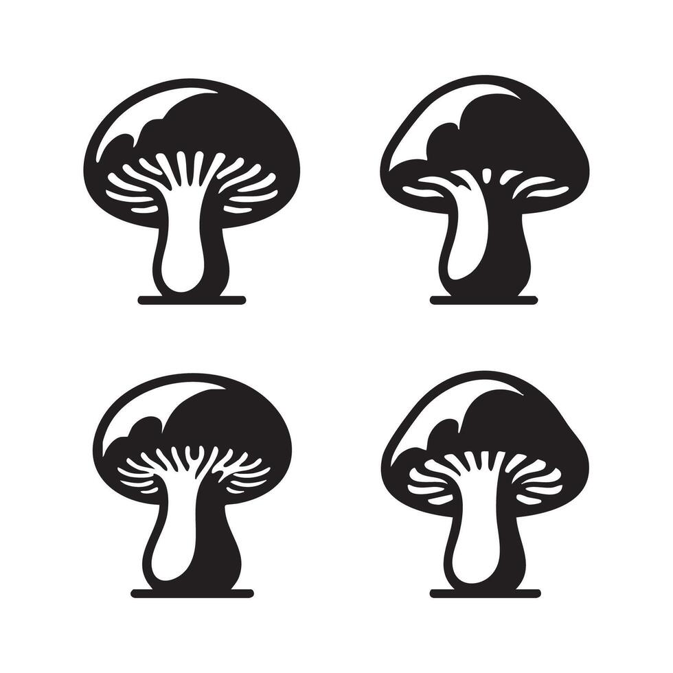 Set of fungi silhouettes against a stark white background vector