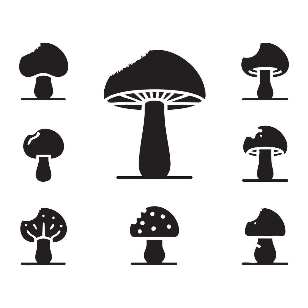 Mushroom forms silhouetted neatly on a white canvas vector