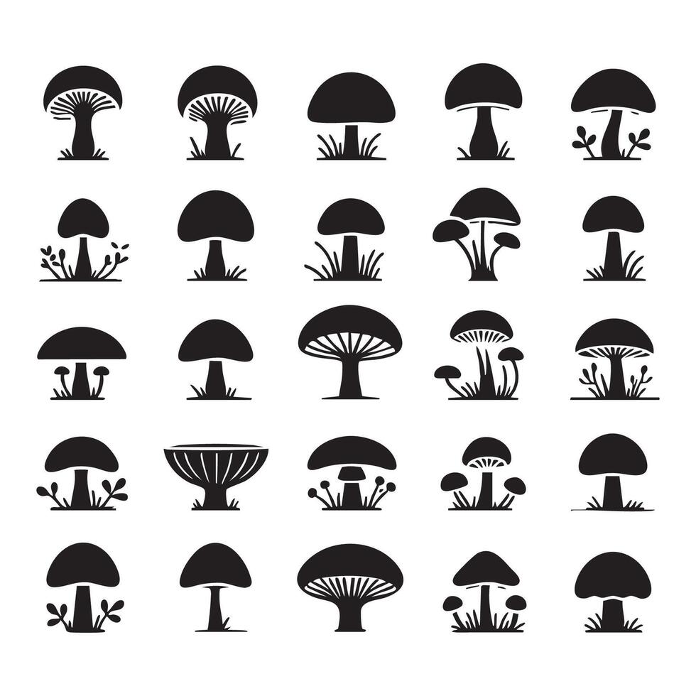 Gallery of mushroom silhouettes featured on white background vector