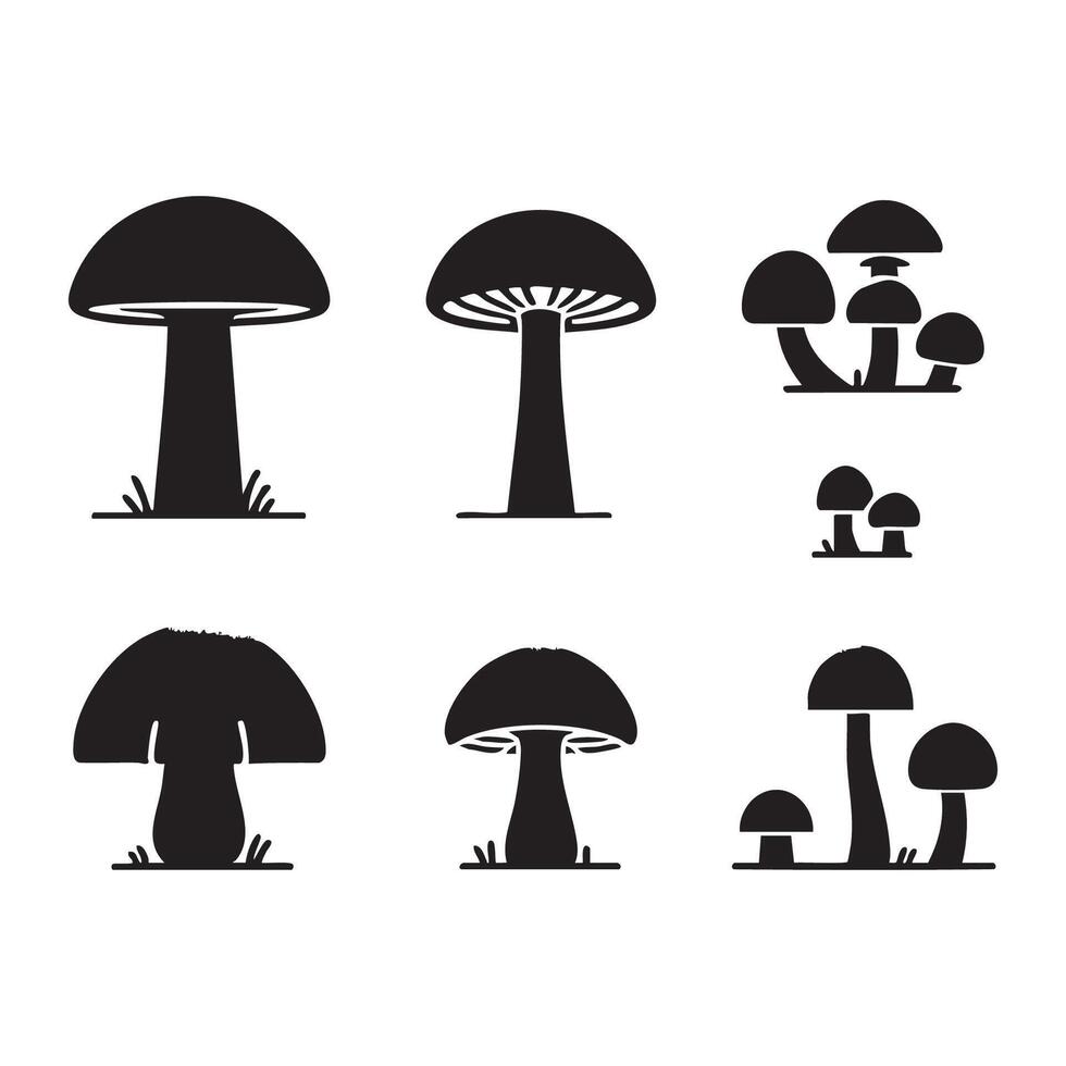 Assortment of mushroom forms silhouetted on white vector