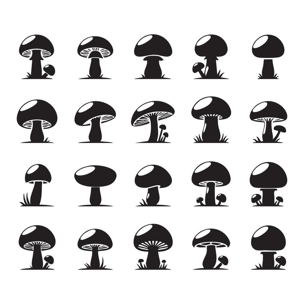 A layout of mushroom silhouettes against white backdrop vector