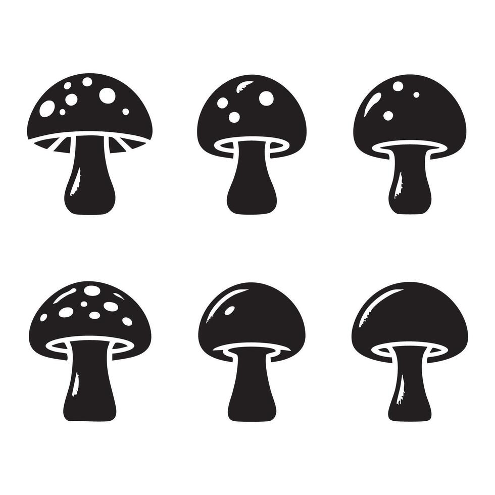 Gathering of mushroom silhouettes placed on a white surface vector