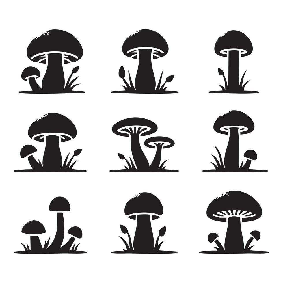 Mushroom silhouettes displayed on a crisp white surface vector