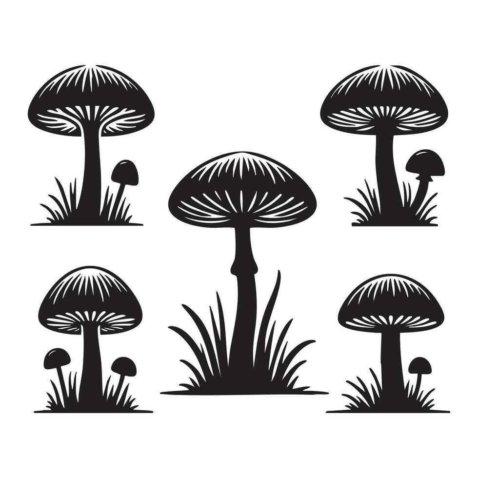 Series of mushroom shapes silhouetted on a white background vector