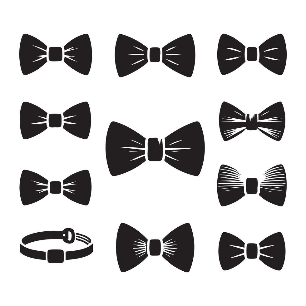 Grouping of bow tie silhouettes spread across a white background vector
