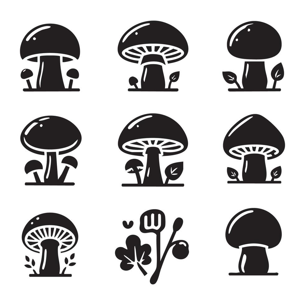 A series of fungi silhouettes placed on a plain white background vector